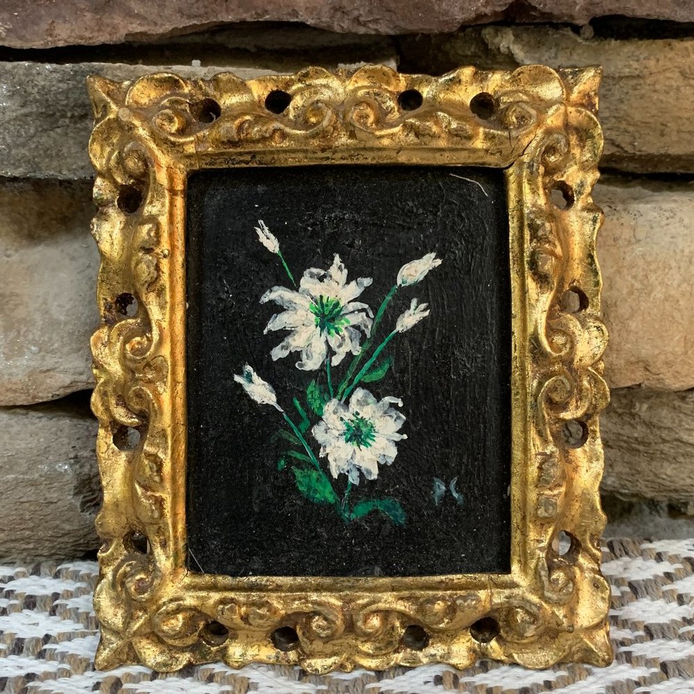 VTG 4 Floral Original Oil Paintings Gold Frames Black Philippa Connolly 1970 - Picture 8 of 16